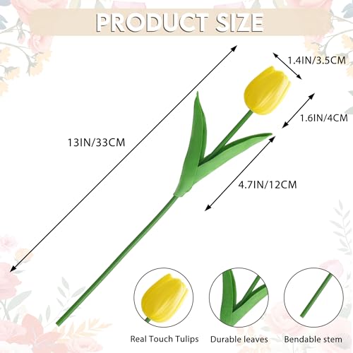 20Pcs Fake Tulips Artificial Flowers Faux Tulips Real Touch PU 13" Yellow Tulip Bouquet for Mother's Day Home Kitchen Decor Home Party Office Decorations - color: Yellow