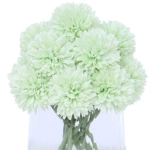 Kimura's Cabin 20Pcs Fake Chrysanthemums Artificial Flowers Silk Faux mums Flower with Stem Ball Flowers for Wedding Bouquets Party Arrangement Spring Home Table Centerpieces Decoration (Light Green) - color: Light Green Colour