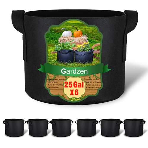 Gardzen 6-Pack 25 Gallon Grow Bags, Aeration Fabric Pots with Handles, Heavy Duty Cloth Pots for Plants - size: 25 Gallons