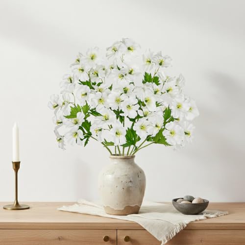 Hollyone 9 Heads White Artifical Lilies Flowers 5Pcs Faux Stargazer Lily Flowers Plants Bush Arrangement Bouquets Fake Lily Stem Plant for Indoor Home Decor Table Office Party Wedding Decoration - color: White