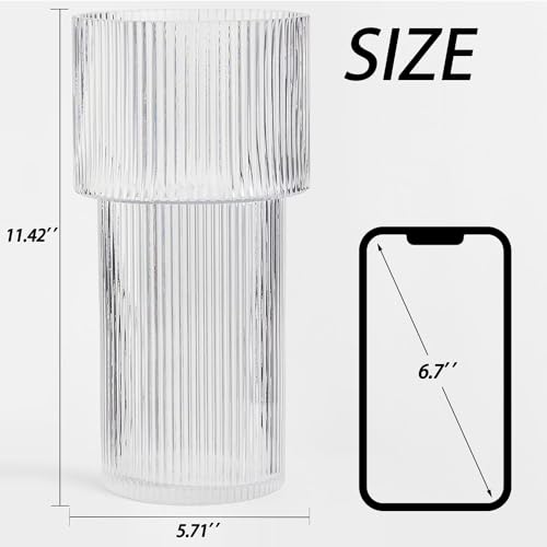 Large Glass Vase, 12 Inches Tall Vase for Flowers, Flower Vases for Bouquet, Modern Ribbed Glass Vases for Living Room, Dining Table, Office, Entryway, Mantle, Shelf, Wedding Gifts - color: Clear, size: Ribbed 12 Inches