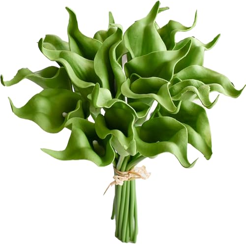 Mandy's 20pcs Green Calla Lily Artificial Flowers | 13.5 Inch PU Realistic Bouquet for Vase Elegant Home Decor Centerpiece Wedding Bridal Bouquet Table Decoration - color: Green