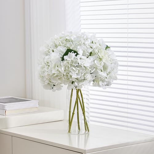 8Pcs White Fake Flowers Silk Hydrangea Artificial Flowers Bouquets Faux Ivory Hydrangea Stems for Home Table Centerpieces Wedding Party Decoration - color: Ivory