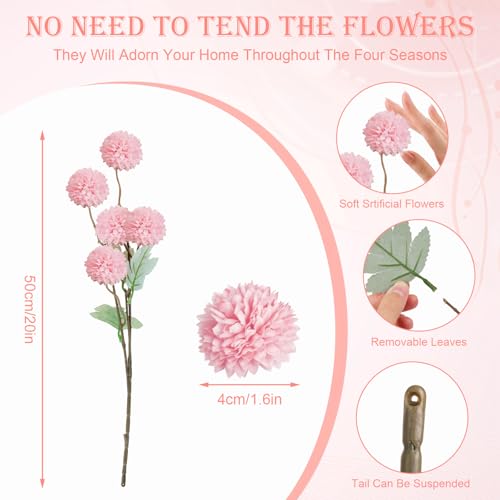 INQCMY Artificial Flowers 12 Pcs Fake Chrysanthemums Faux Kiku Flower Long Stem 20" Realistic Silk Pompon Mums for Vase Wedding Bouquets Centerpieces Home Decor (Pink) - color: Pink