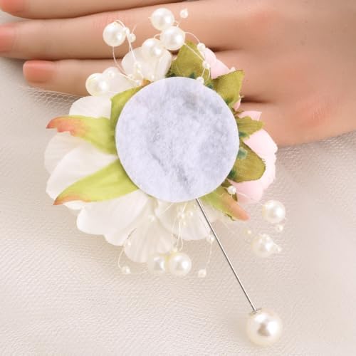 Boutonnieres Set of 6 for Groom Groomsmen Best Man Suit Decoration Artificial Flower Boutonniere for Men Wedding Graduation Prom Homecoming Party Ivory and Pink - color: Ivory & Pink Boutonnieres (6pcs)