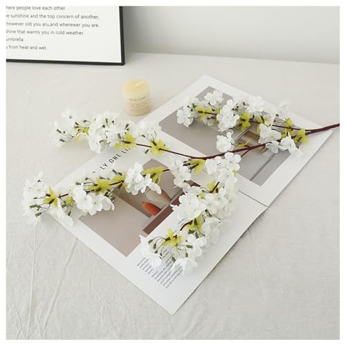 3Pcs Artificial Cherry Blossom Branches - Pink Silk Faux Peach Flowers Stems Fake Plants for Vase Home Wedding Centerpieces Spring Garden Decoration (White) - color: White