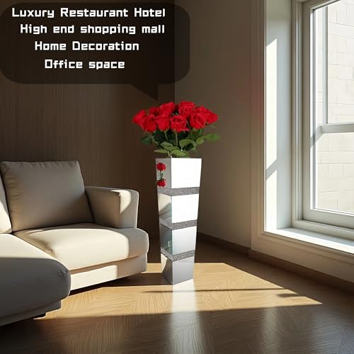 30" Large Crushed Diamond Floor Vases,Tall Mirrored Silver Crystal Vase, Floor Vases Decorative Tall for Home,Office,Hotel (8" L x 8" W x 30" H) - size: 8" L x 8" W x 30" H