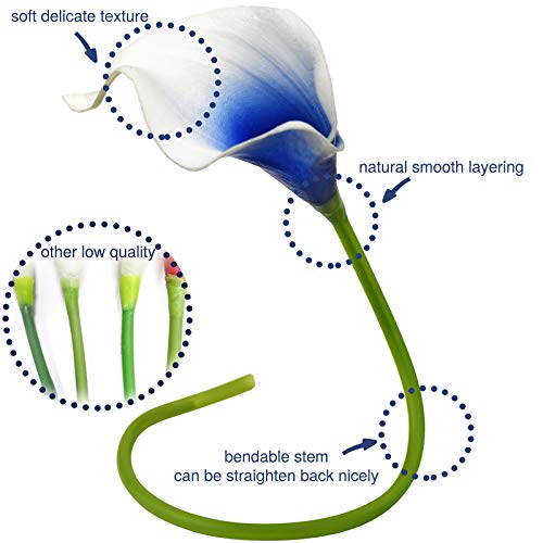 FiveSeasonStuff Real Touch Calla Lily Artificial Flowers Wedding Bridal Bouquet | Floral Arrangements | 15 Calla Lilies (Silk White & Abyss Blue) - color: Silk White & Abyss Blue