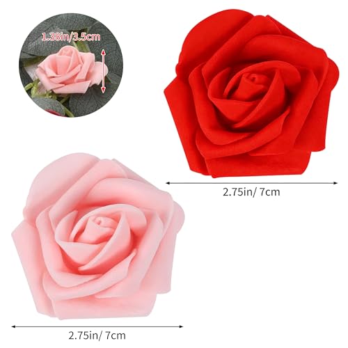 100Pcs Realistic Red Light Pink Artificial Rose Flower Heads, Foam Fake Roses for DIY Wedding Decorations Baby Shower Centerpieces Home Party Valentine's Day Mother's Day Decor - color: 100pcs Red Light Pink Mixed Colors