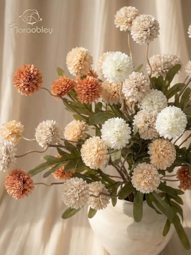 9pcs Fake Flowers Silk Mini Mums with Stems, Mixed Beige Faux Chrysanthemum Pompon Balls Artificial Flower Bulk for DIY Wedding Centerpieces, Vase Fillers, Floral Arrangements & Home Decor - color: Mixed Beige