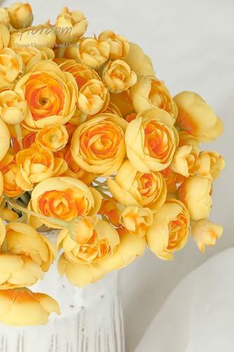 Floroom Ranunculus Artificial Flowers 18 Pcs Golden Yellow Faux Silk Mini Ranunculus Bulk Fake Wedding Filler Flowers for DIY Bouquets, Centerpieces, Bridal Shower Decorations & Arrangements - color: Golden Yellow