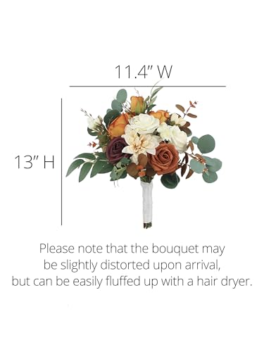 Rinlong Terracotta Bridesmaid Bouquet, Fall Wedding Bouquets | Burnt Orange Silk Bridal Bouquet, Prom, Homecoming, Destination Friendly - color: 01-terracotta & Green