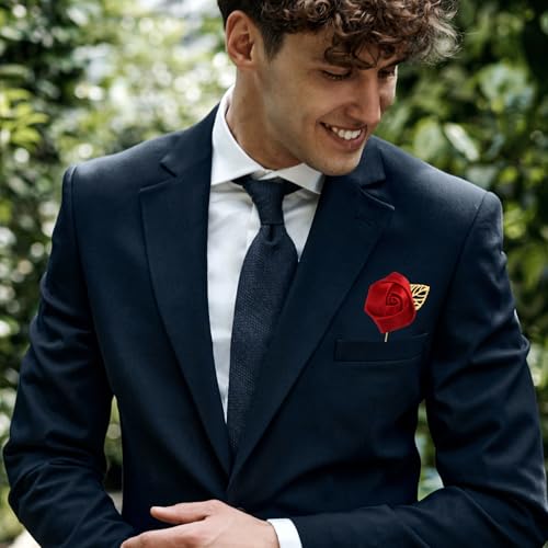 uxcell 24pcs Orange Rose Boutonnieres Flower Buttonholes Pocket Boutonnieres Pins for Wedding Ceremony Anniversary Prom Formal Dinner Party - color: Orange