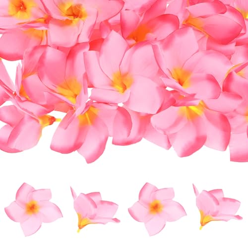 M METERXITY 10-Pack Artificial Plumeria Flowers, Fake Silk Heads Flower Hawaiian Plumeria Petal for DIY Crafts/Dress/Wedding/Party Decoration [Pink, 3.9"/ 10cm] - color: Pink