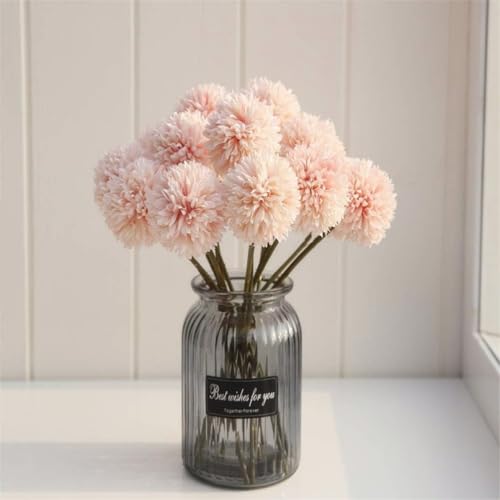 Artificial Chrysanthemum Ball Flowers Hydrangea Arrangement Bouquet Presents Decor 10pcs Without Vase (Champagne Pink) - color: Champagne Pink