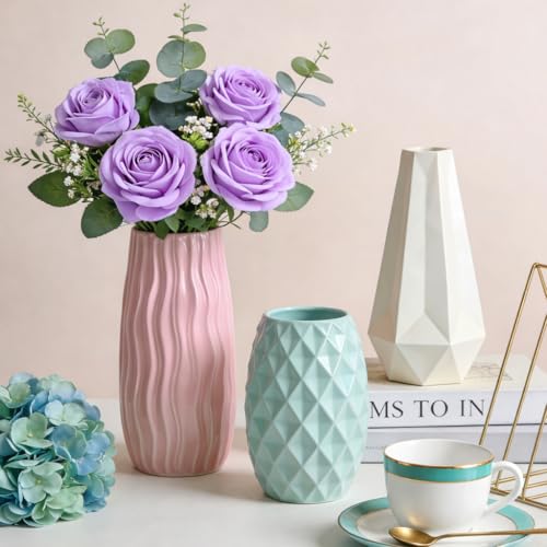Artificial Rose Flowers, 4Pcs Real Touch Long Stem Faux Roses, Lifelike Latex Roses for Wedding Bouquet, Table Centerpiece, Home Decor, DIY Floral Arrangement, Purple - color: Purple