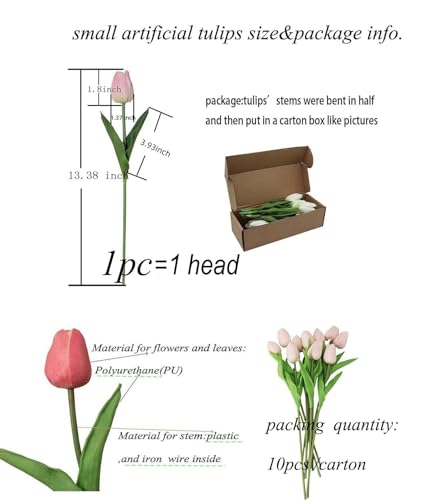 Artificial Flowers 10 Heads Mini Real Touch Artificial Tulip for Home Wedding Party Centerpiece Decoration (Light Pink) - color: Light Pink