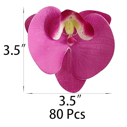Fake Purple Orchids Artificial Flowers Heads, 3.5''Fake Orchid Heads for Wedding Floral Bouquet Decor DIY Craft Making Bridal Shower Photography Props (80, Rose red) - color: Rose Red