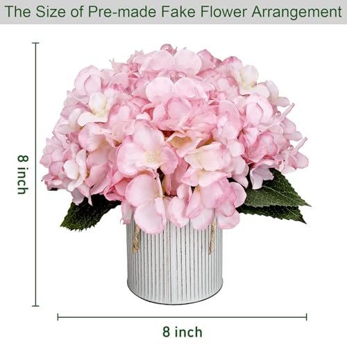 Flower Table Centerpieces - Set of 6 Floral Arrangement Artificial Wedding Hydrangeas Floral Arrangement with Rustic Metal Vase for Bridal Tea Party Event Decorations - Pink - color: Pink