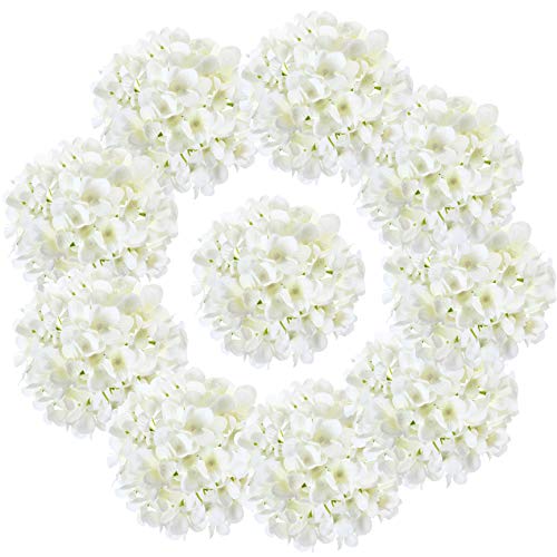 10PCS Silk Hydrangea Heads with Stems Artificial Flowers for Wedding Party Home Decor (Off White), One Size Off - color: Off White