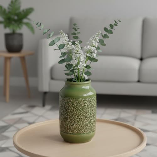 Modern Ceramic Vase for Flower, 9 Inch Minimalist Decorative Vases for Home Decor, Table Shelf, Console Cabinet, Mantle, Living Room, Bathroom, Bedroom, Office, Green - color: Moss Green
