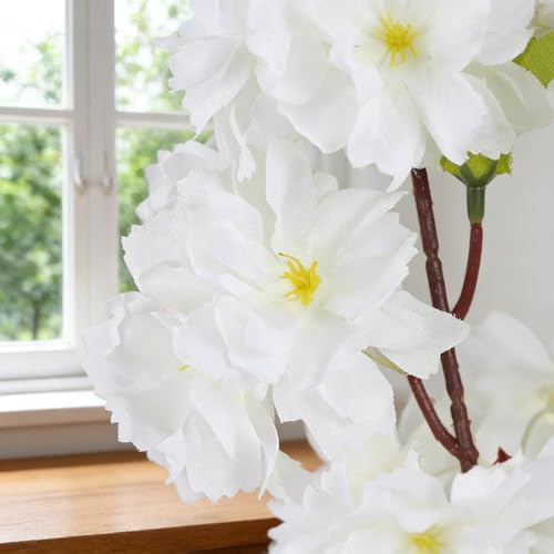 White Faux Cherry Blossom Tree, 6.5FT Tall Artificial Floral Plants with Realistic Green Leaves, Large Fake Sakura Flowers Tree Indoor Decor for Bedroom Living Room Office - color: White-ap33