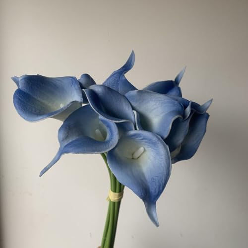 20Pcs 2.1 Inch Light Blue White Calla Lily Artificial Flowers Faux Calla Lily Fake Flowers Bulk Real Touch Latex Calla Lilies Flowers for Home Wedding Party Plant Decoration Table Centerpieces - color: Light Blue White