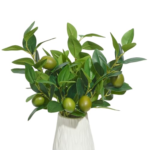 3 PCS Artificial Green Lemon Branches for Vase 18 Inch Fake Lemons Fruit Picks Faux Lemons Tree Decor Realistic - color: Green
