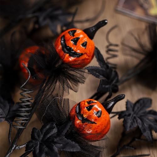 5Pcs Halloween Decor Flowers Picks, Gothic Artificial Branches with Pumpkin Maple Leaf Floral Stems for Vase, Halloween Decorations for Home Indoor Party