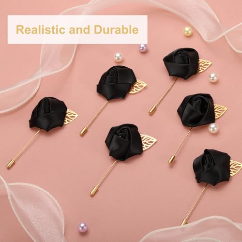 uxcell 24pcs Black Rose Boutonnieres Flower Buttonholes Pocket Boutonnieres Pins for Wedding Ceremony Anniversary Prom Formal Dinner Party - color: Black