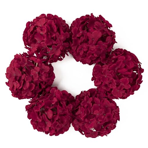 DuHouse 8.7" Silk Hydrangea Flower Heads with Stems Fake Hydrangeas Flowers for DIY Wedding Centerpiece Home Decor,Pack of 6(Fiery Red) - color: Fiery Red