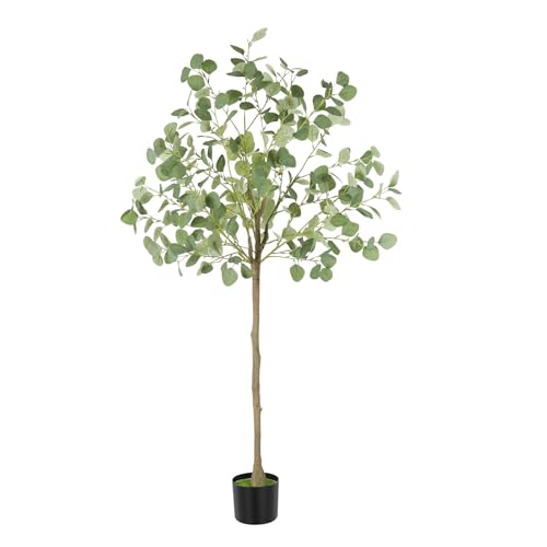 Artificial Eucalyptus Tree,5Ft Tall Fake Potted Tree Silk Faux Eucalyptus Tree with Plastic Nursery Pot, Artificial Plants for Home Office Indoor Decor - size: 5ft