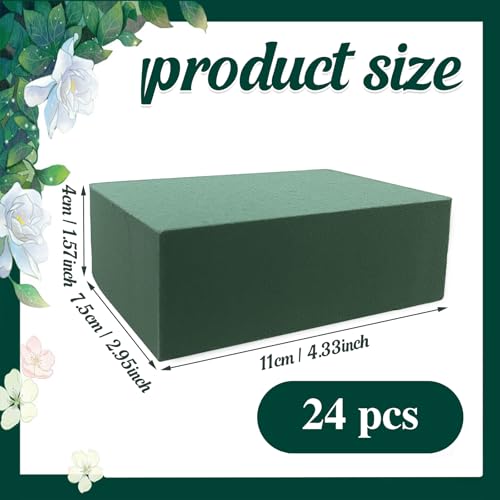 24 Pcs Green Floral Foam Blocks,Wet Dry Flower Plant Foam for Fresh Artificial Flower Arrangement DIY Craft, Florist Styrofoam for Wedding,Birthdays,Home Decors,4.3"L x 2.9"W x 1.6"H