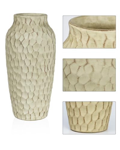 12.4" Yellow Ceramic Vase, Large Rustic Textured Decorative Vase for Farmhouse Home Decor, Tall Pottery Vase for Dried Flowers & Pampas Grass, Warm Accent Centerpiece for Table, Shelf - color: Yellow, size: 12.4 Inch