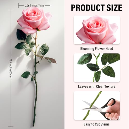 20PCS Artificial Roses with Long Stems - Realistic Silk Flowers, Fake Roses Bouquet of Roses for Mother's Day, Home Decor, Bridal Wedding Party, Bulk Faux Rose Flowers (White Pink) - color: White&pink, size: 20 PCS