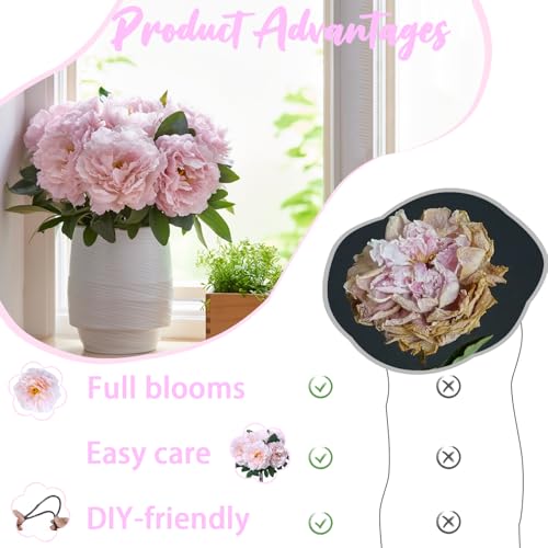 Light Pink Premium Silk Artificial Peonies, 2 Bouquets (10 Large 5.12" Heads), 13.78" Tall Fake Floral Arrangements for Wedding Centerpieces, Home Decor & Indoor Vase Display - color: Light Pink