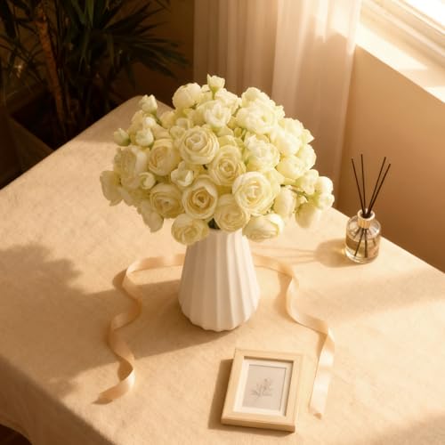 24 Stems Artificial Ranunculus Flowers, 96 Bloom Faux Silk Ranunculus Bouquet for Wedding Decorations, Home Décor, Holiday Arrangements & Large Event Centerpieces (Light Yellow) - color: Light Yellow