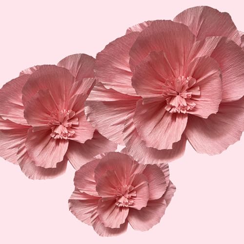 BRT Bearingshui Crepe Paper Flowers Decoration for Wall Total 9 Pcs, Artificial Flowers for Wedding Decor,Flower Backdrop Decor, Baby Bridal Shower Birthday Party, Pink 3D Wall Flowers Decor - color: Pink