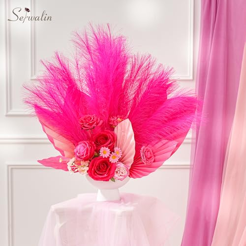 Serwalin Bright Hot Pink Pampas Grass Decor, 17.7 Inch 6Pcs Faux Pampas Grass, Artificial Pampas Grass for Wedding Table Centerpieces Decoration - color: A Bright Hot Pink, size: 17 Inch 6 Pcs