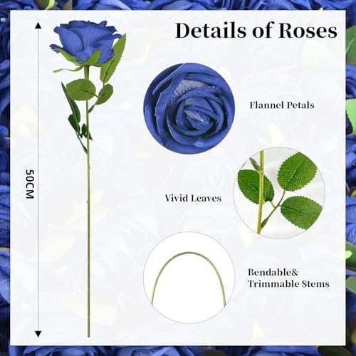 10 PCS Artificial Roses with Long Stems Silk Flowers Realistic Foam Flowers Fake Roses for Valentine's Day Autumn Fall Decor Halloween (Smoke Blue) - color: Smoke Blue