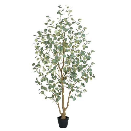 6FT Artificial Eucalyptus Tree Indoor, Faux Eucalyptus Tree with 636 Silk Leaves, Tall Fake Tree - Artificial Tree Indoor for Living Room Office Bedroom Home Decor - size: 6ft