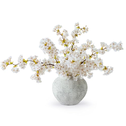 mizii 3Pcs Artificial White Cherry Blossom Branches 40" Fake Silk Cherry Blossoms Flowers with Long Stem for Wedding Decorations Table Centerpieces Vase Arrangement Home Decor (White) - color: White