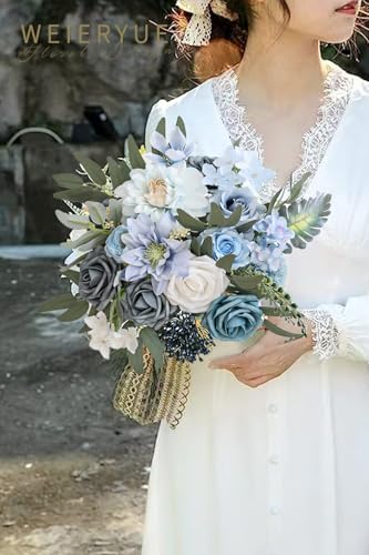Artificial Flower Box Set Silk Fake Flowers DIY Center Cake Decoration Wedding Bouquet Corsage Home Decor Outdoor Decor Gift (Blue) - color: Blue