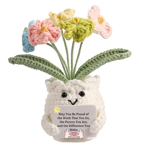 YOOJEE Forget-Me-Not Crochet Flower Potted Plant Gift - color: E-May You Proud of The Work That You Do