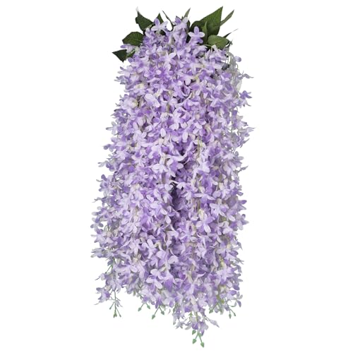 RECUTMS Artificial Lilac Flowers Garland 8Pcs-24Branches 33.5in Fake Syringa Wisteria Vines Faux Silk Lilac Hanging Floral Valentine Day Decor Indoor Outdoor Wedding Arch Birthday Party Garden Purple - color: Purple