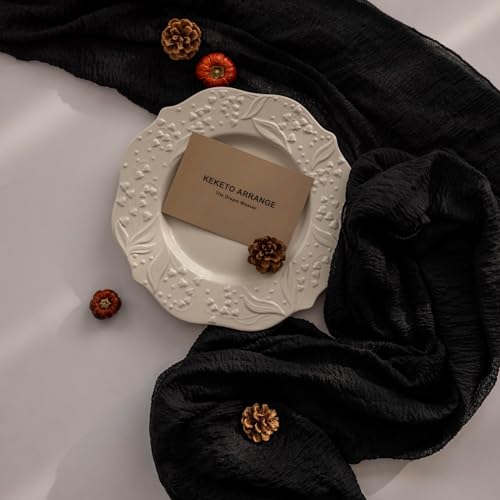 Keketoarrange 6pcs Halloween Table Runner Black Cheesecloth Gauze Rustic Premium Cotton Cheese Cloth Table Runner 120 Inch 10 FT for Wedding Bridal Baby Shower Long Sheer Boho Christmas Decorations - color: Black, size: 35"x120"(Pack of 6)