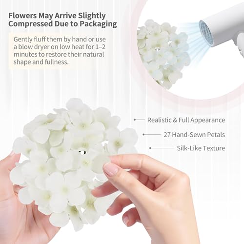 40 PCS Ivory Silk Hydrangea Flowers, Detachable Heads + 8-Inch Wired Stems, Full 6 Inch Faux Hydrangea Heads for Wedding Centerpieces, Arches, Bridal Bouquets & Pollen-Free Decor - color: Ivory(no Accessories)