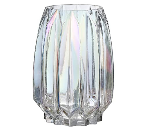 Glass Vase - Modern Ribbed Glass Vase for Flowers, Candles, and Decorative Accents -Black Grey, Amber, Clear and Colored Tall/Short Glass Vase for Centerpieces Home Table Decor (Colored, H-7.87inch) - color: Irised, size: H-7.87inch