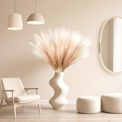 TORONTOKYO 8Pcs Faux Pampas Grass Tall Decor, 35.4” Fluffy Large Artificial Pompous Grass Branches, Bulrush Reed Grass Stems for Floor Vase Filler, Wedding, Baby Shower, Home Boho Decor (Beige Mixed) - color: Beige, size: 35.4inch-8Pcs