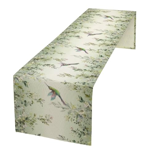 Eucalyptus Green Leaves Table Runner,Watercolor Floral Hummingbird Nature Plant Table Runner for Holiday Kitchen Living Room Home Party Decor 13x36 Inch - color: Hummingbird-1, size: 13x36in